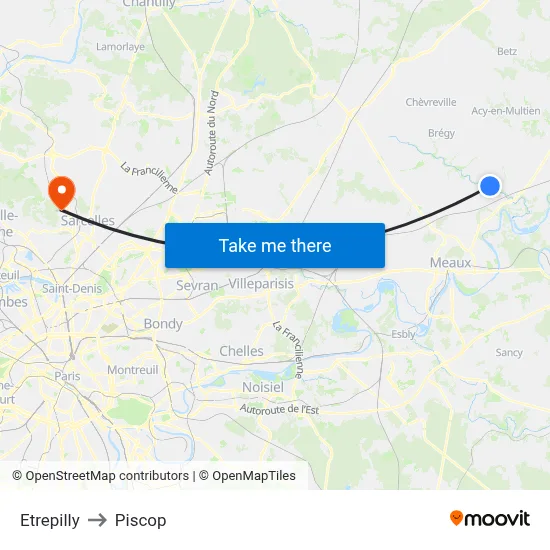 Etrepilly to Piscop map