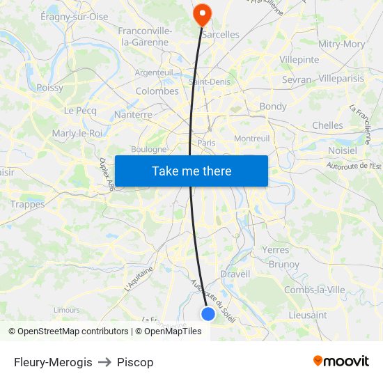 Fleury-Merogis to Piscop map