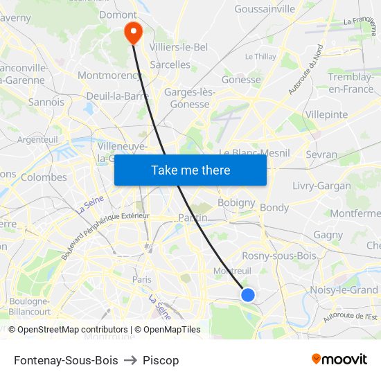 Fontenay-Sous-Bois to Piscop map