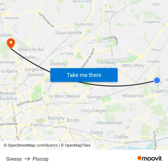 Gressy to Piscop map