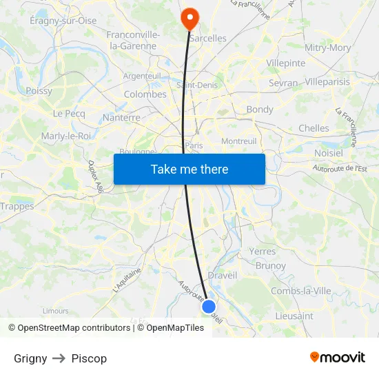 Grigny to Piscop map