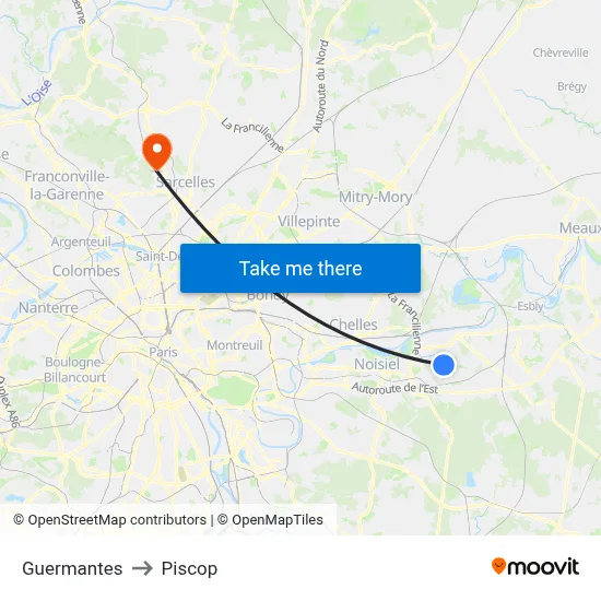 Guermantes to Piscop map