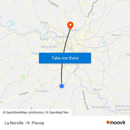 La Norville to Piscop map