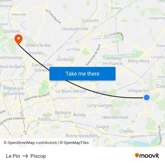 Le Pin to Piscop map