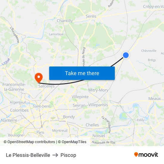 Le Plessis-Belleville to Piscop map