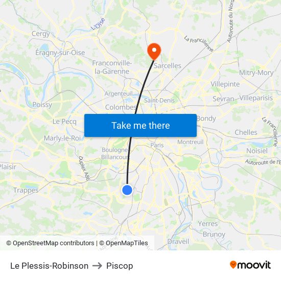 Le Plessis-Robinson to Piscop map