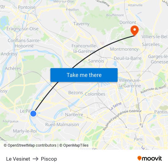 Le Vesinet to Piscop map