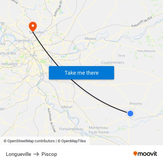Longueville to Piscop map