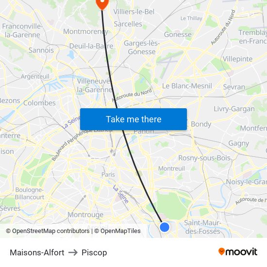 Maisons-Alfort to Piscop map