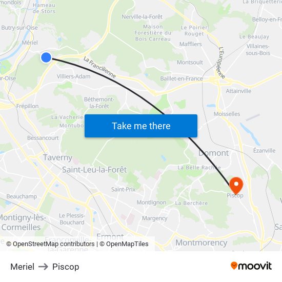 Meriel to Piscop map