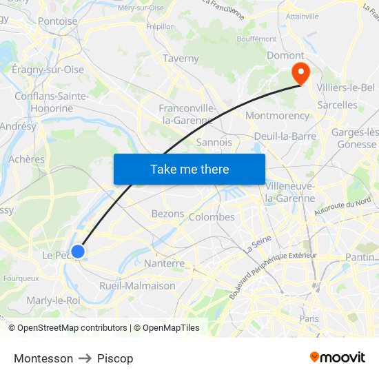 Montesson to Piscop map
