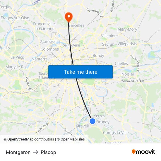 Montgeron to Piscop map