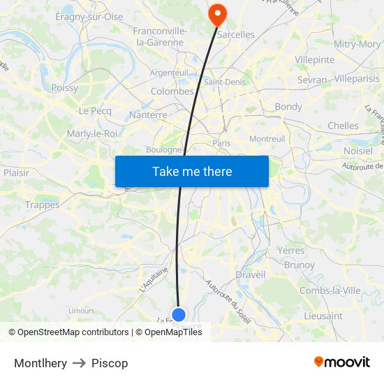 Montlhery to Piscop map