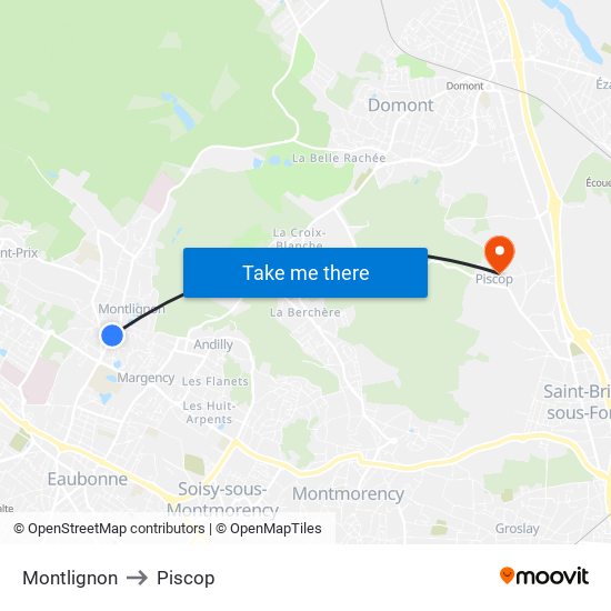 Montlignon to Piscop map