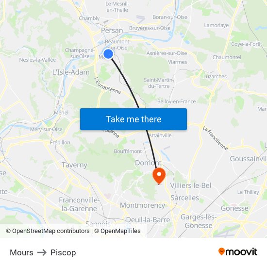 Mours to Piscop map