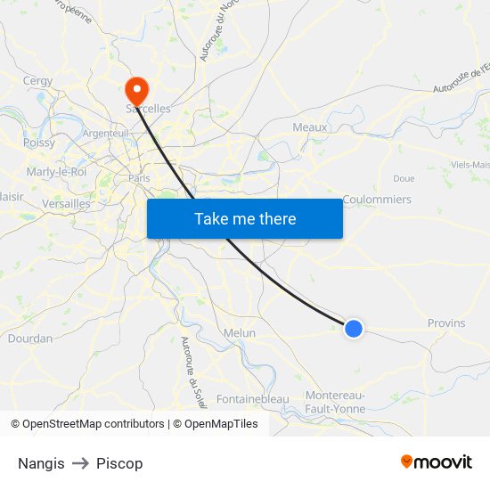 Nangis to Piscop map