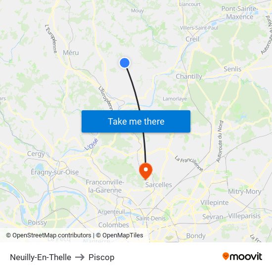 Neuilly-En-Thelle to Piscop map