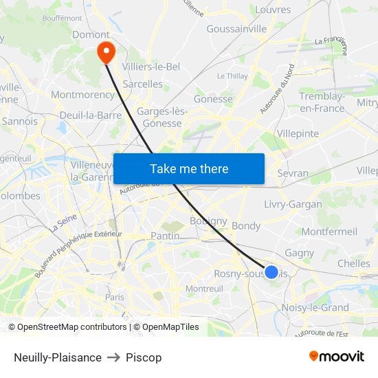 Neuilly-Plaisance to Piscop map