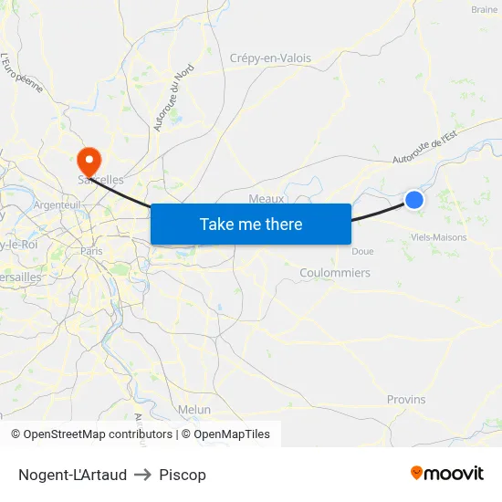 Nogent-L'Artaud to Piscop map