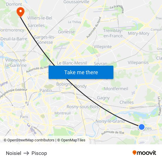 Noisiel to Piscop map