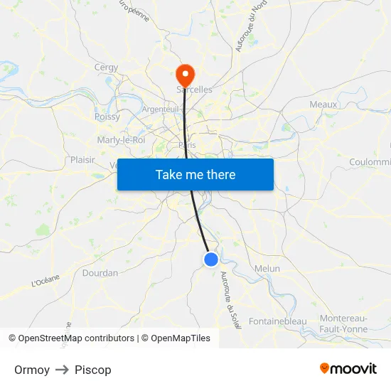 Ormoy to Piscop map