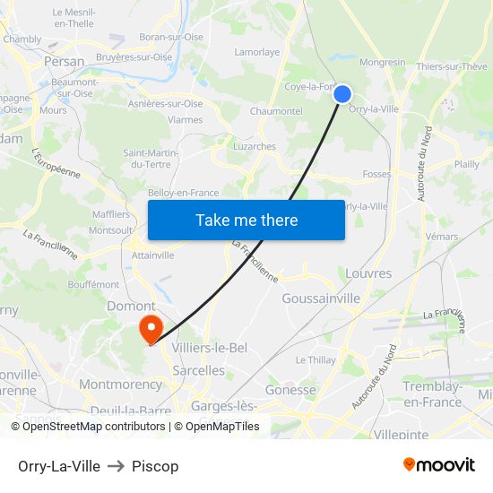 Orry-La-Ville to Piscop map