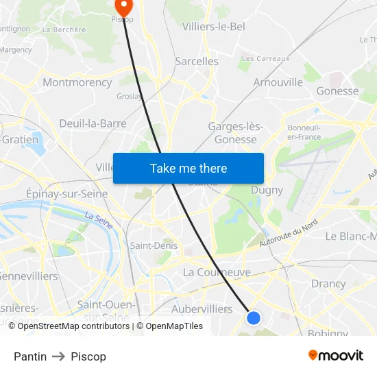 Pantin to Piscop map