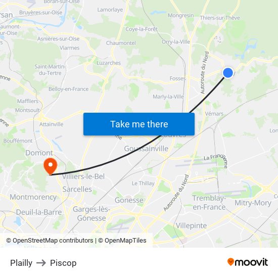 Plailly to Piscop map