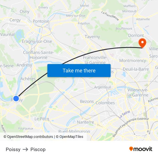 Poissy to Piscop map