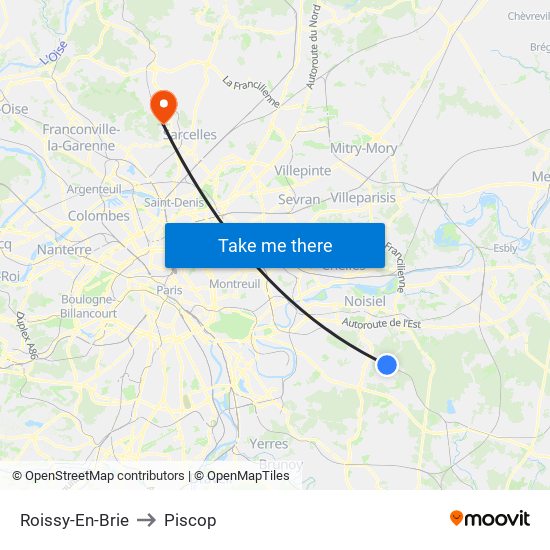 Roissy-En-Brie to Piscop map