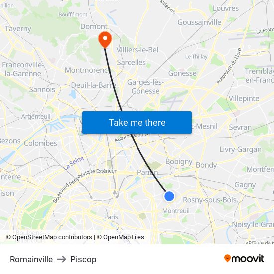 Romainville to Piscop map