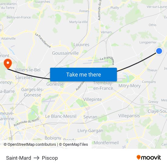 Saint-Mard to Piscop map