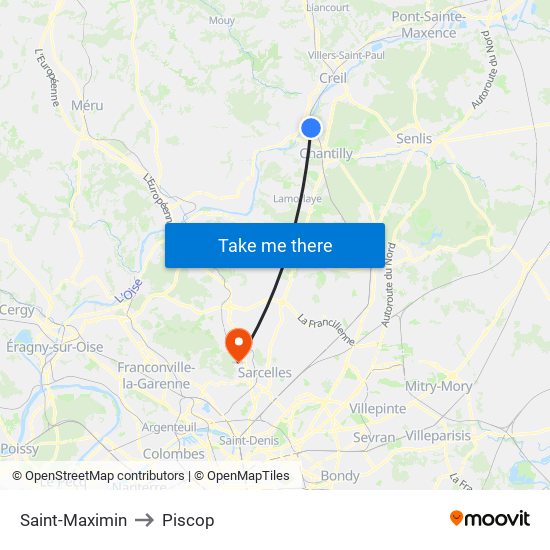 Saint-Maximin to Piscop map