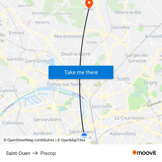 Saint-Ouen to Piscop map