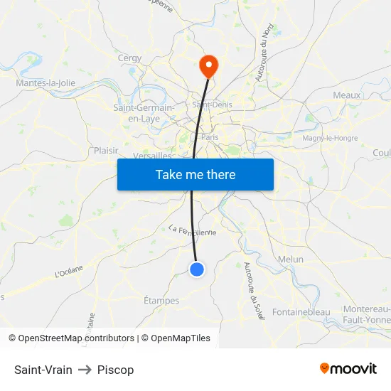 Saint-Vrain to Piscop map
