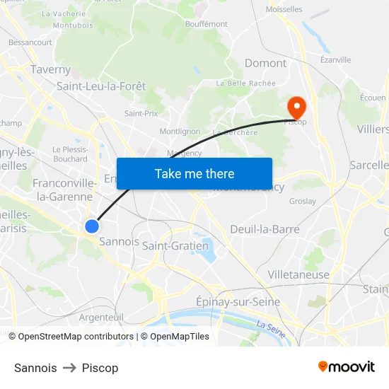 Sannois to Piscop map