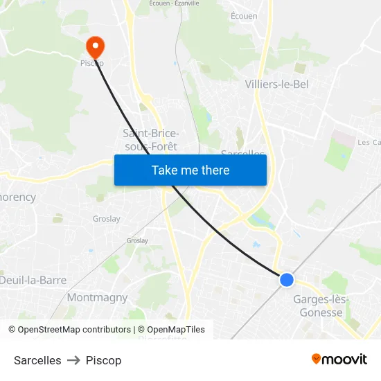 Sarcelles to Piscop map