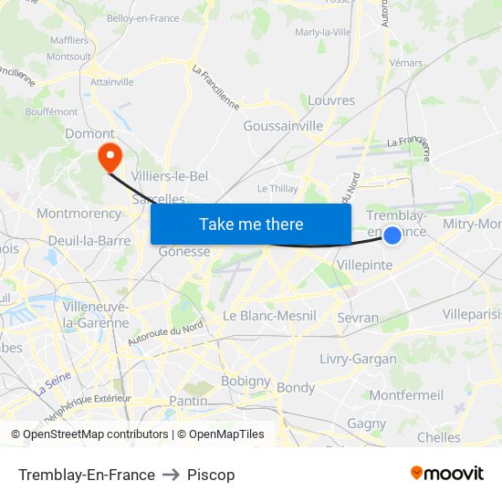 Tremblay-En-France to Piscop map