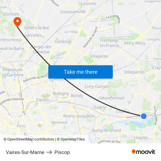 Vaires-Sur-Marne to Piscop map
