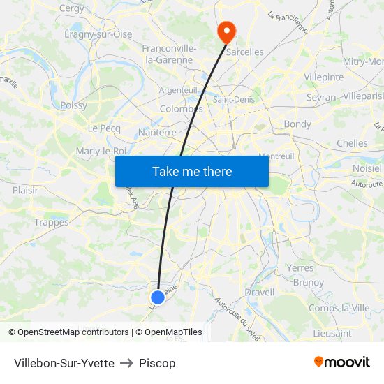 Villebon-Sur-Yvette to Piscop map