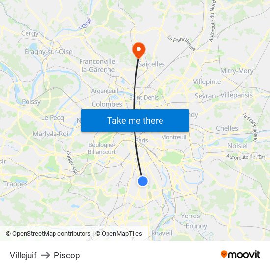 Villejuif to Piscop map