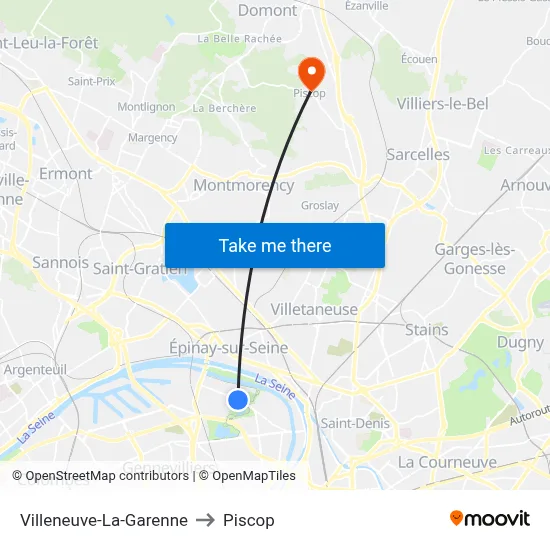 Villeneuve-La-Garenne to Piscop map