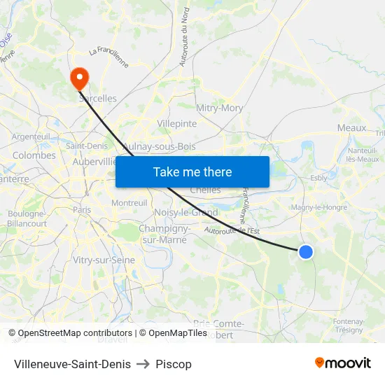 Villeneuve-Saint-Denis to Piscop map