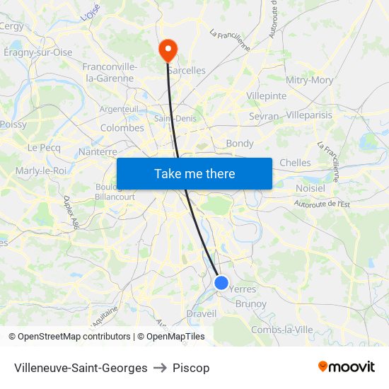 Villeneuve-Saint-Georges to Piscop map
