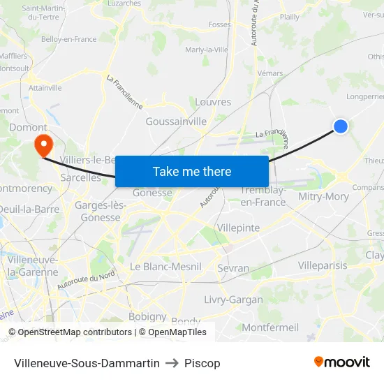 Villeneuve-Sous-Dammartin to Piscop map