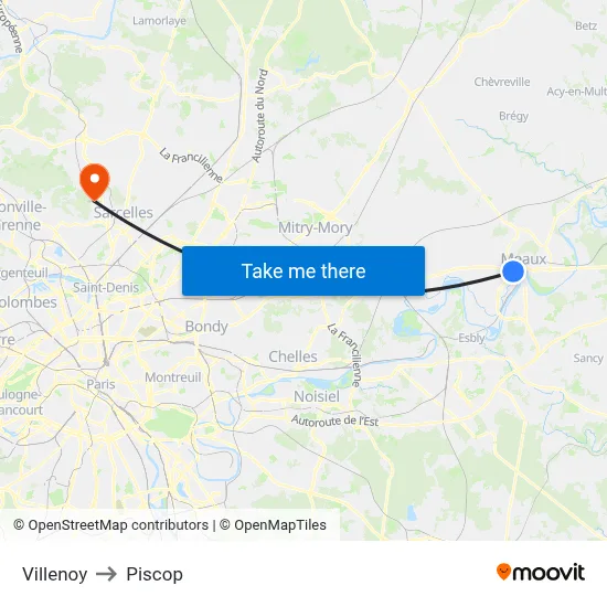 Villenoy to Piscop map