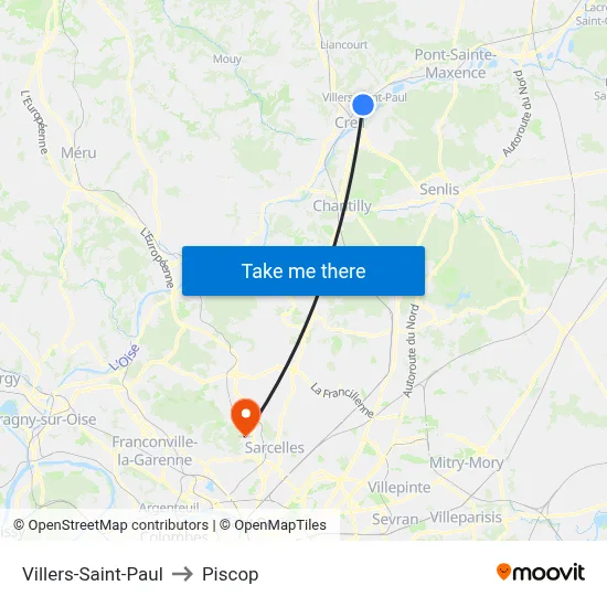 Villers-Saint-Paul to Piscop map