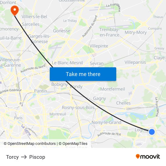 Torcy to Piscop map