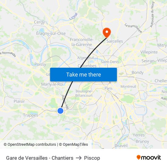 Gare de Versailles - Chantiers to Piscop map