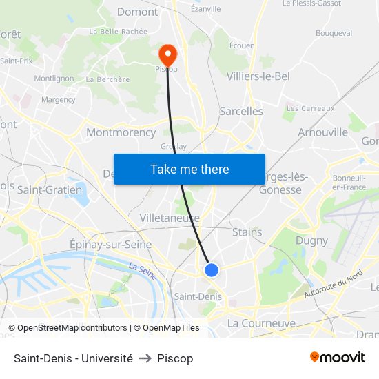 Saint-Denis - Université to Piscop map